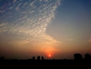 Silhouette of buildings at sunset