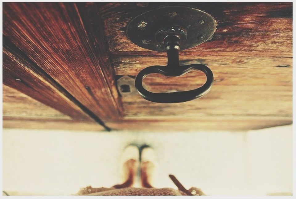 indoors, transfer print, auto post production filter, part of, wood - material, metal, handle, close-up, men, door, wall - building feature, lifestyles, high angle view, selective focus, cropped, person, table