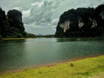 Scenic view of lake against sky
