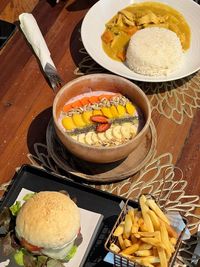 High angle view of food on table