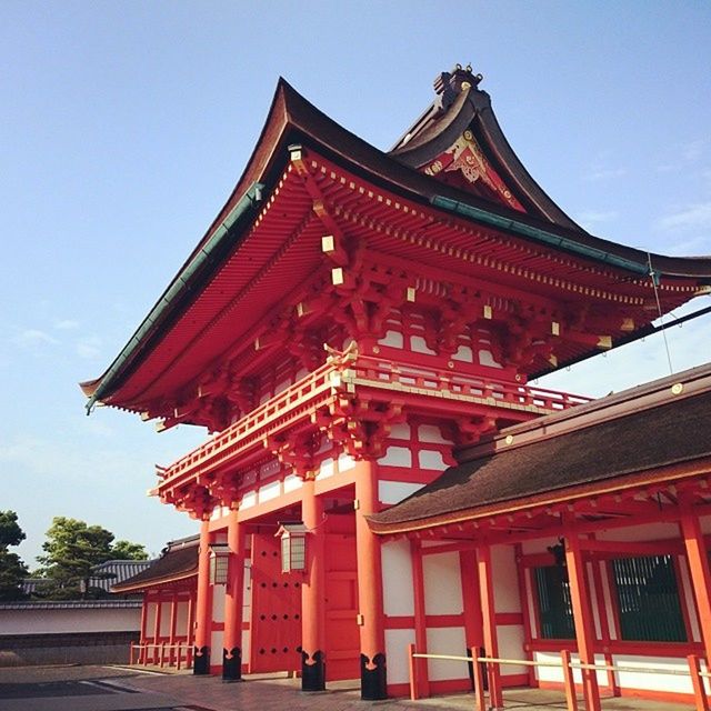 architecture, built structure, building exterior, place of worship, religion, low angle view, spirituality, temple - building, red, roof, tradition, temple, pagoda, sky, cultures, culture, house, clear sky, architectural feature