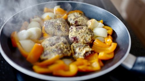 Close-up of food in frying pan