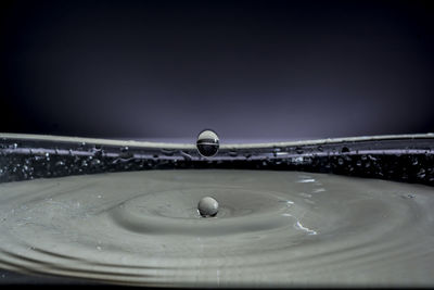 Close-up of drop falling on water