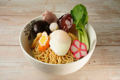 High angle view of vegetables in bowl on table