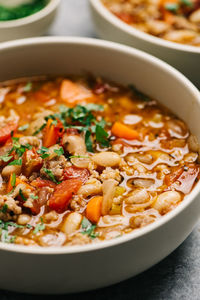 Italian sausage and white bean soup closeup