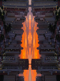 Illuminated buildings in city