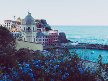 Scenic view of sea against clear sky