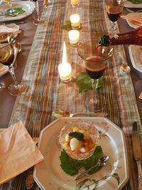 Close-up of served food on table