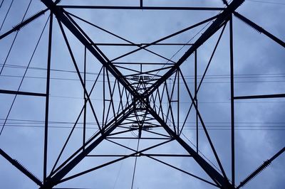 Low angle view of electricity pylon against sky