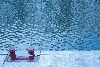 High angle view of shoes on swimming pool