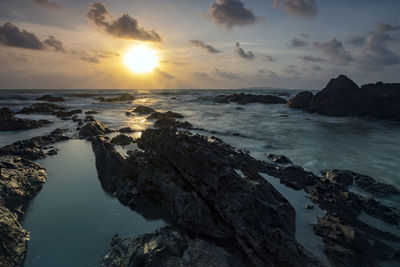 Scenic view of sea against sky during sunset