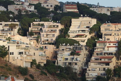 High angle view of buildings in town