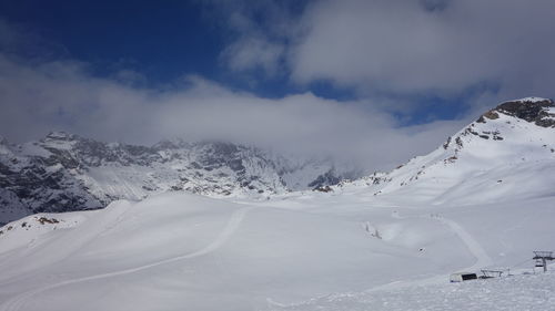 Scenic view of snowcapped mountains against sky