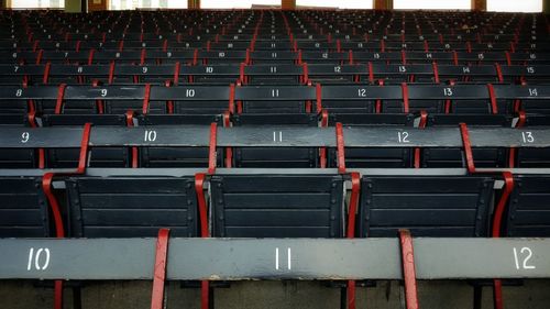 High angle view of chairs in stadium