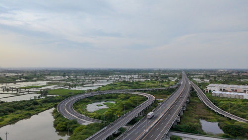 High angle view of cityscape against sky