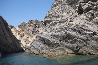 Scenic view of rock formations against clear sky