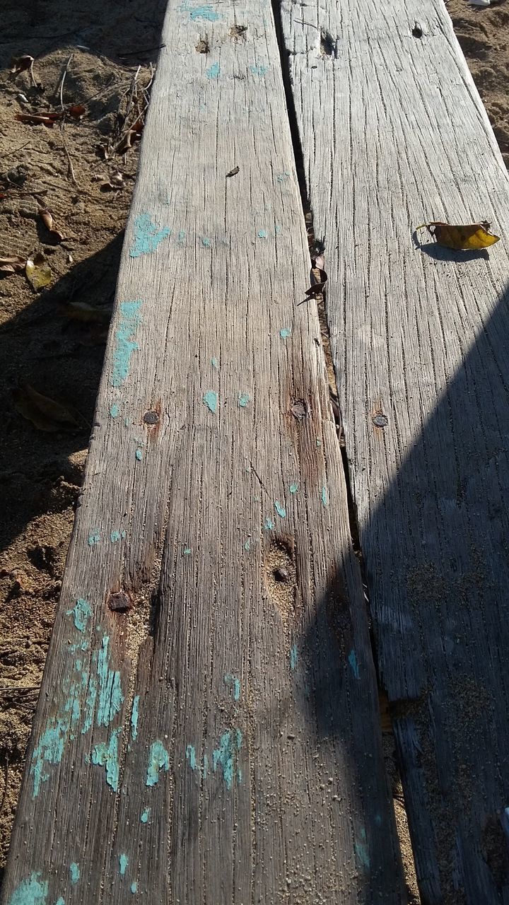 HIGH ANGLE VIEW OF SUNLIGHT FALLING ON WOODEN WALL