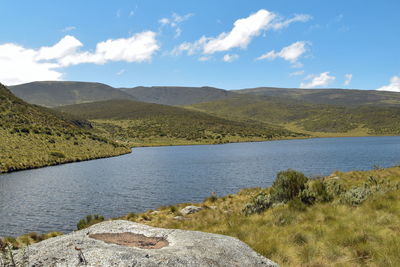 Scenic lake against a mountain background, lake ellis, mount kenya national park