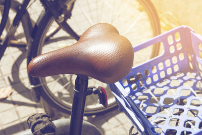 Close-up of bicycle in basket