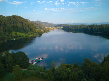 High angle view of lake against sky