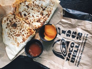 High angle view of food on table