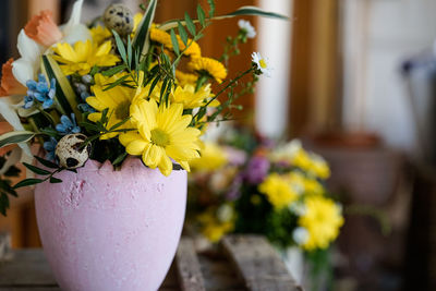 Close-up of yellow flower pot