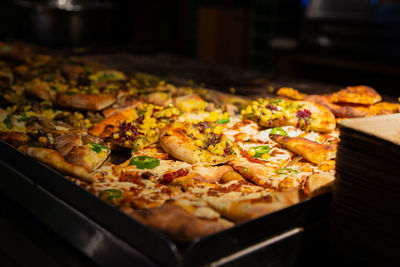 Close-up of pizza on table