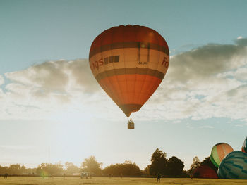 Low angle view of hot air balloon against sky