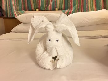 Close-up of stuffed toy on sofa at home