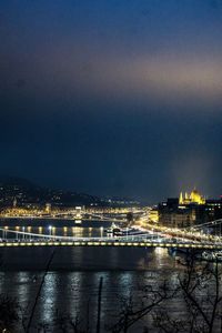 Illuminated city against sky at night