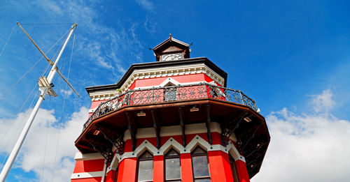 Low angle view of traditional building against blue sky