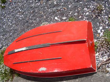 Close-up high angle view of red road