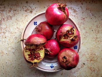 High angle view of apples on table