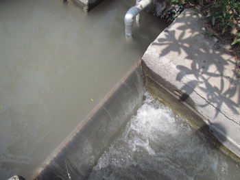 High angle view of swimming pool by lake