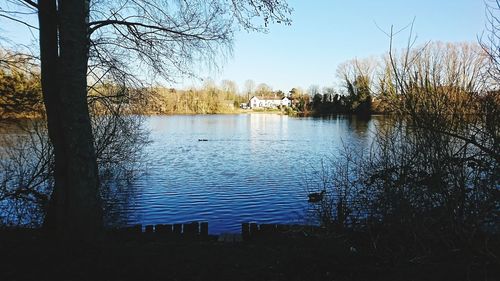 Scenic view of lake against clear sky