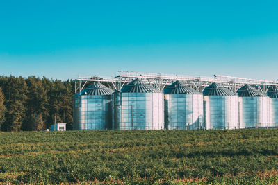 Scenic view of field against blue sky