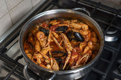 High angle view of seafood in container