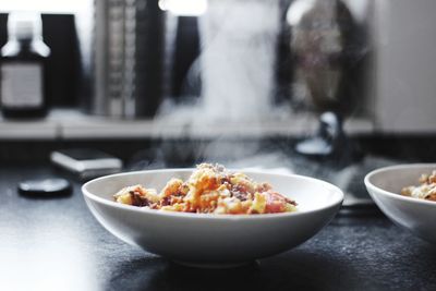 Close-up of breakfast served on table