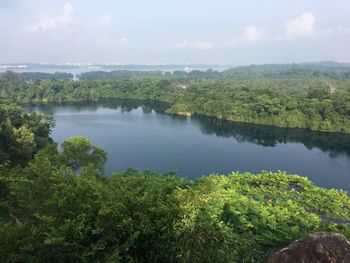 Scenic view of lake and trees against sky