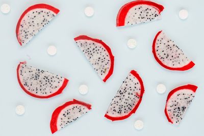 High angle view of candies on table