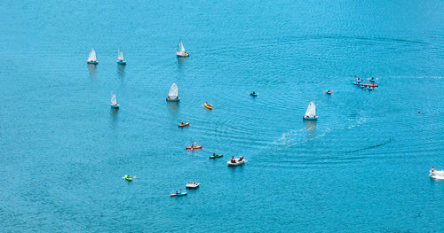 High angle view of boats in sea