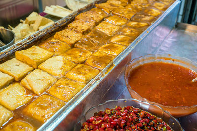 High angle view of food on table