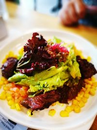 Close-up of food served in plate