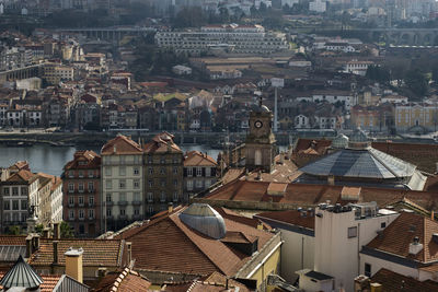 High angle view of buildings in city