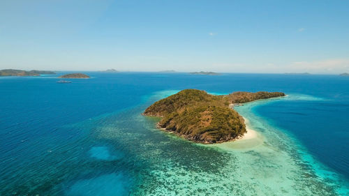 Aerial view tropical lagoon,sea, beach. tropical island. coron, palawan, philippines.