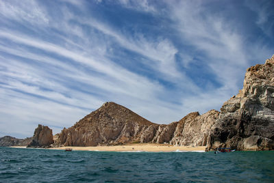 Scenic view of sea and rocks against sky