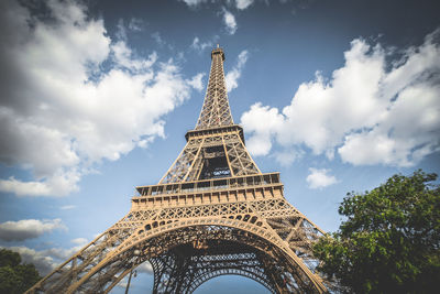 Low angle view of eiffel tower against sky