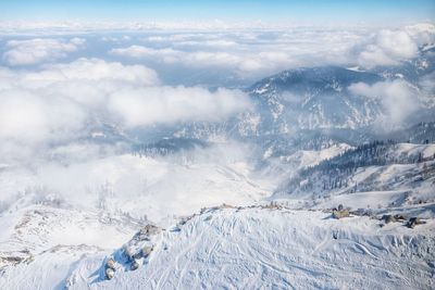 Scenic view of snowcapped mountains against sky