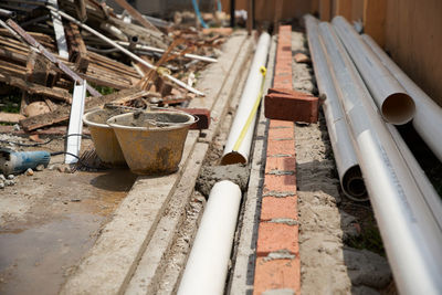 House renovation,installation of sewer pipes for drainage