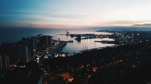 Aerial view of city at night